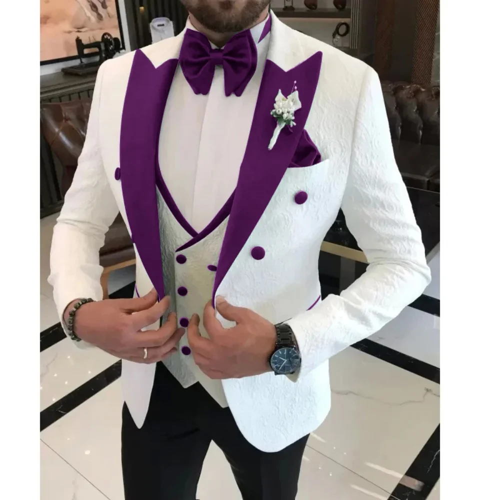 

3 Pieces Peak Lapel Groom Tuxedo Male Fashion Suit Wedding Suits for Men Double Breasted Jacket with Vest Pants