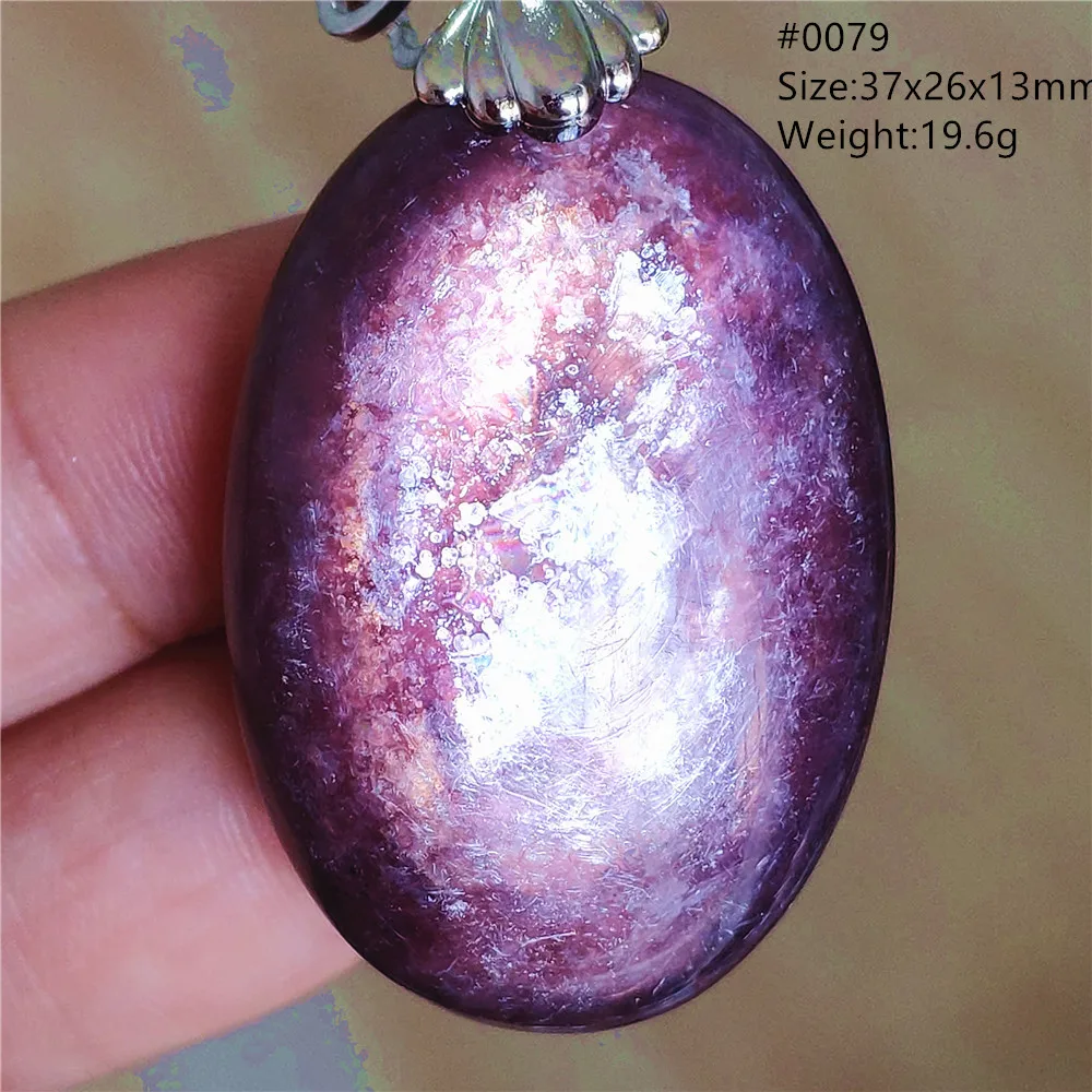 Natural Purple Lepidolite Quartz Mica Pendant Flash Beads Woman Men Oval Red Tourmaline Fashion Beads Jewelry AAAAAA