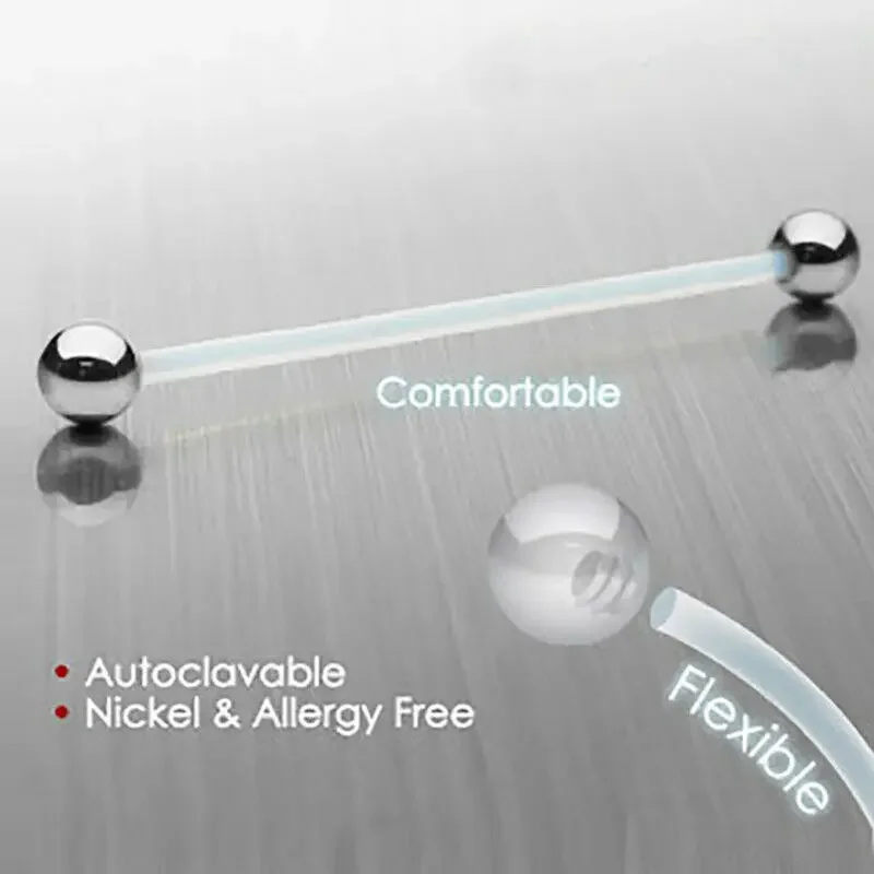 2PCS 14G Silicone Bar Surgical Steel Ball Barbell Tongue Ring Stud Piercing Pin Fashion Jewelry 12mm 14mm 16mm 18mm
