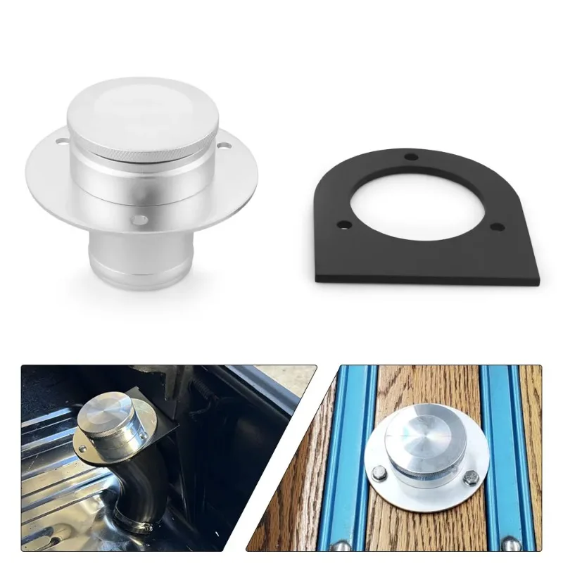 17-2530 Remote Fuel Tank Filler Neck With Billet Aluminum Gas Cap & Weld-On Steel Mount Bracket For 2