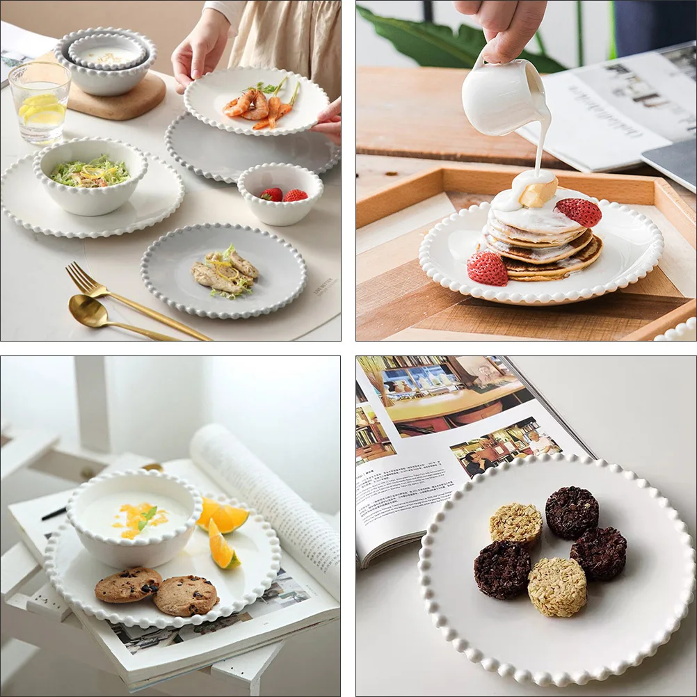 

Pearl Ceramic Dessert Bowl One-Piece Mold Food Serving Plate Fruit Salad Ice Cream Tableware Ceramic Dessert Bowl