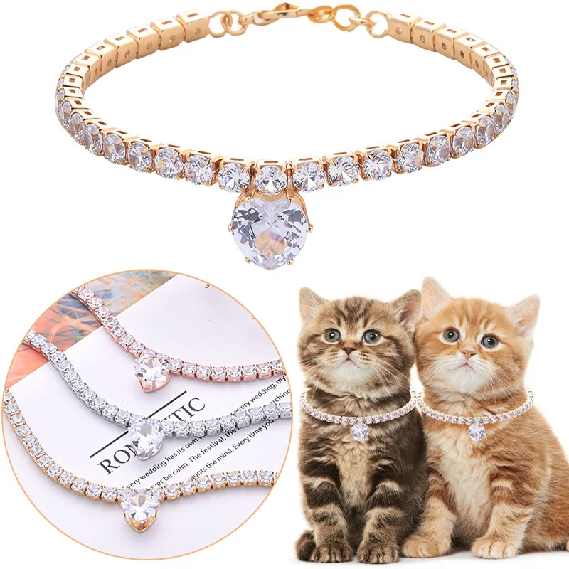 

Rhinestones Cat Dog Collar Love Pendant Adjustable Puppy Kitten Necklace Pet Clothing Jewelry Decoration Accessories