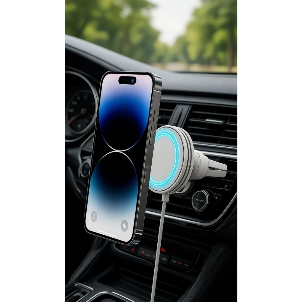 

Mini MagSafe Air Vent Car Mount with Wireless Charging for iPhone 13 14 15 Astral Gray