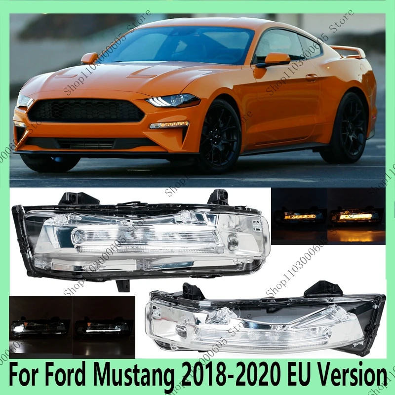 For Ford Mustang 2018 2019 2020 European Version LED DRL Front Bumper Fog Light Component Turn Signal Light Fog Light