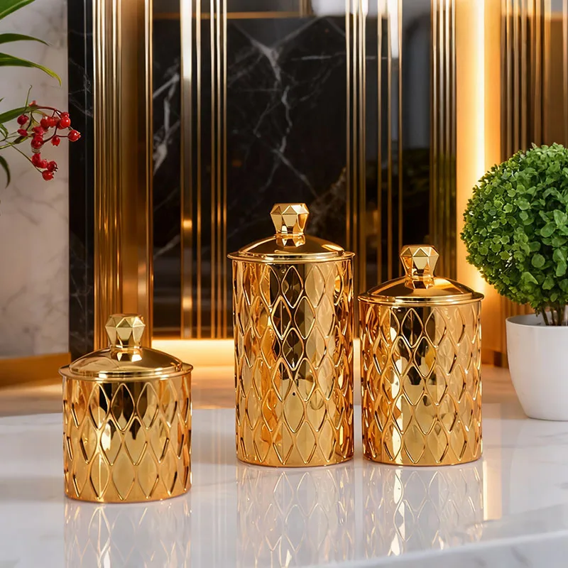 Luxury Decorative Airtight Canisters, Dustproof & Moisture-Proof Storage Organizer Boxes for Living Room Kitchen, 3Pcs Set