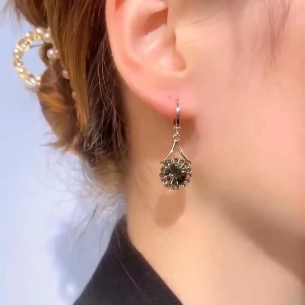 Cute Gray Zircon Crystal Waterdrop Ear Buckle Drop Earrings for Women Korean Simple Wedding Jewelry Trend Creative Accessories