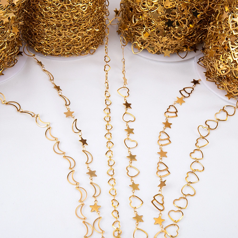 1 Meter Stainless Steel Hollow Flat Love Moon Star Crown Chain for DIY Necklace Bracelet Jewelry Making Accessories