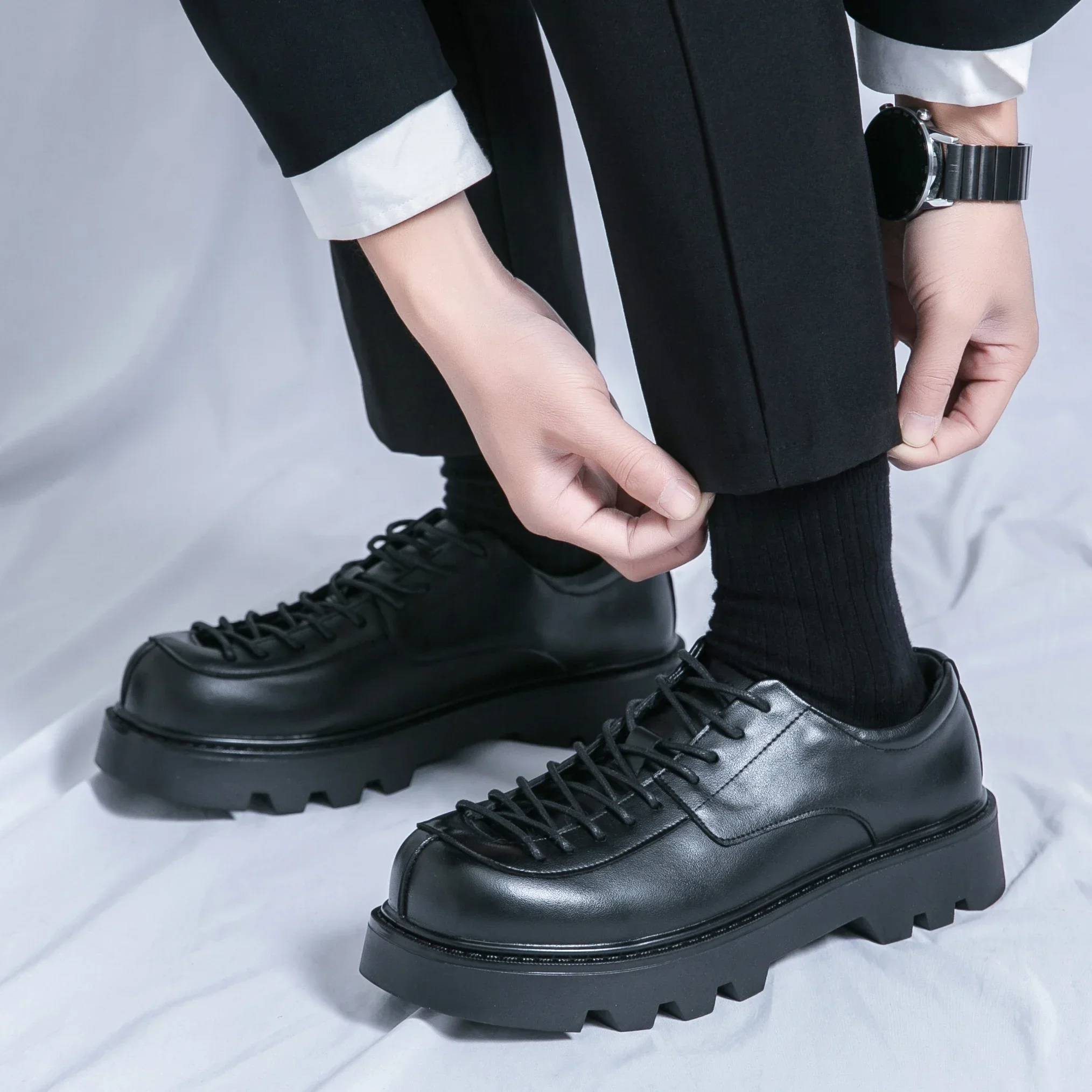 

New Fashion Original Design Leather Shoes 2025 Round-toe Dress Shoes Thick Bottom Formal Business Black Oxford Manageman