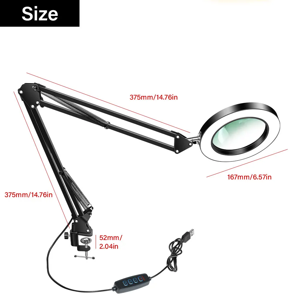 Vergrößerungsglas mit 72 LEDs, 10-fache Vergrößerung, USB, 3 Farben LED-Beleuchtung, NEU für Lötkolben-Reparatur/Tischlampe/Hautpflege – Detail 32