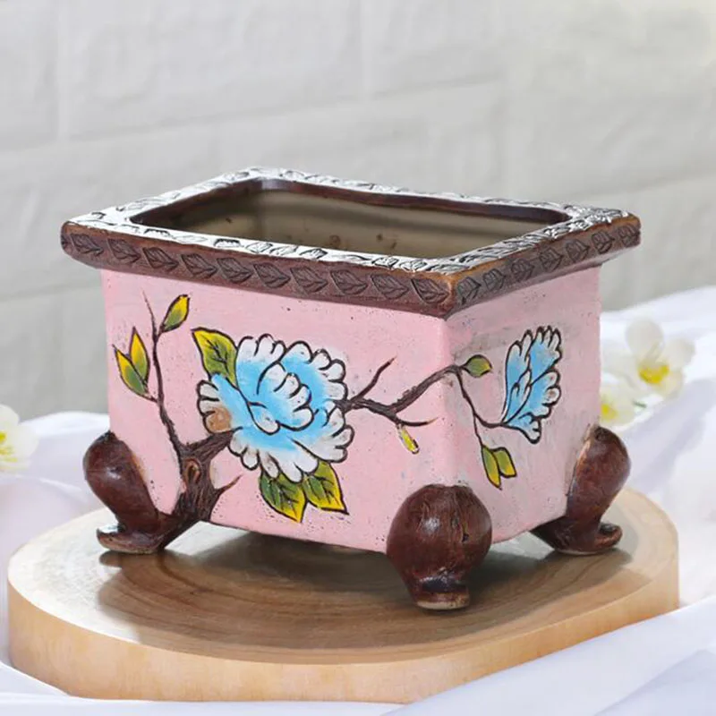 Koreański styl Ręcznie malowany kwiatowy wzór Ceramiczna doniczka na sukulenty Bonsai Wazon Sadzarka Doniczka Ozdoby Ogród Home Decor