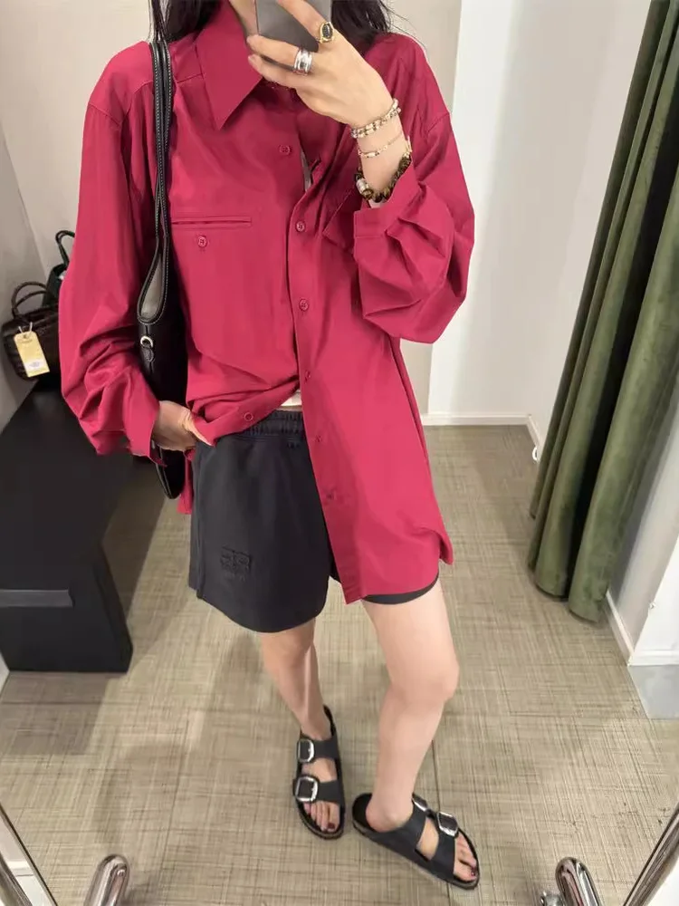 فضفاض طويل Sve المرأة irt النبيذ الأحمر ملابس خارجية التخسيس كسول Sle Dongda بوابة القطن عادية Faion حجم كبير