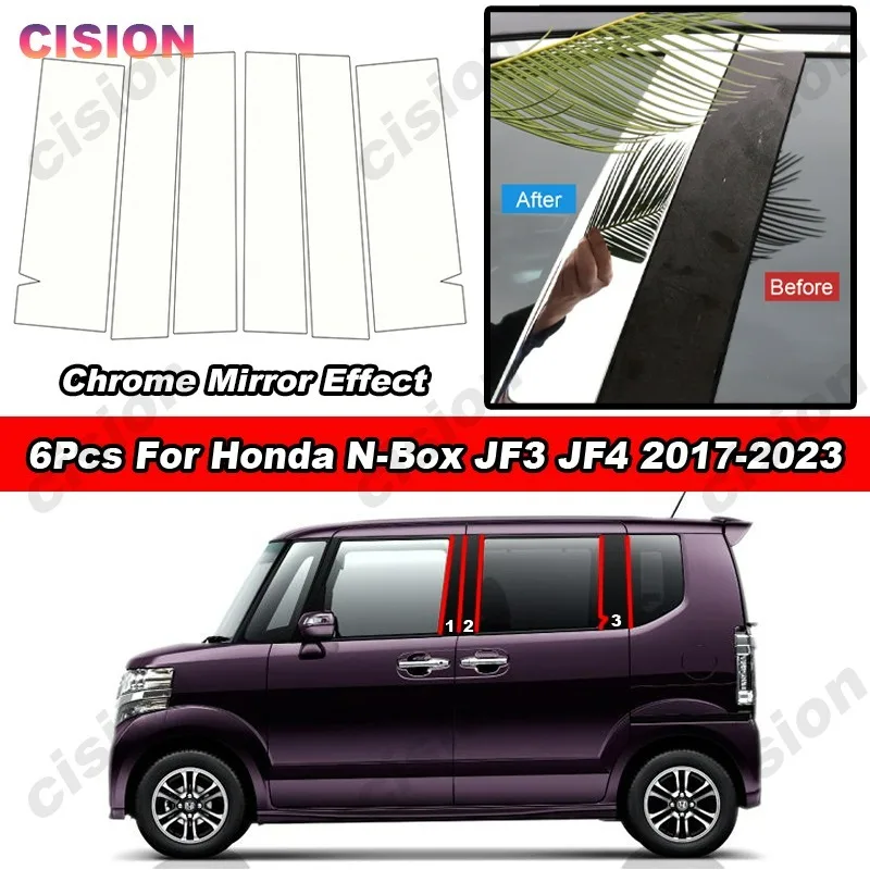 Glossy Chrome Mirror Effect Car Door Window Center Column Middle B C Pillar Post Panel Cover Trim Sticker For Honda NBox JF3 JF4