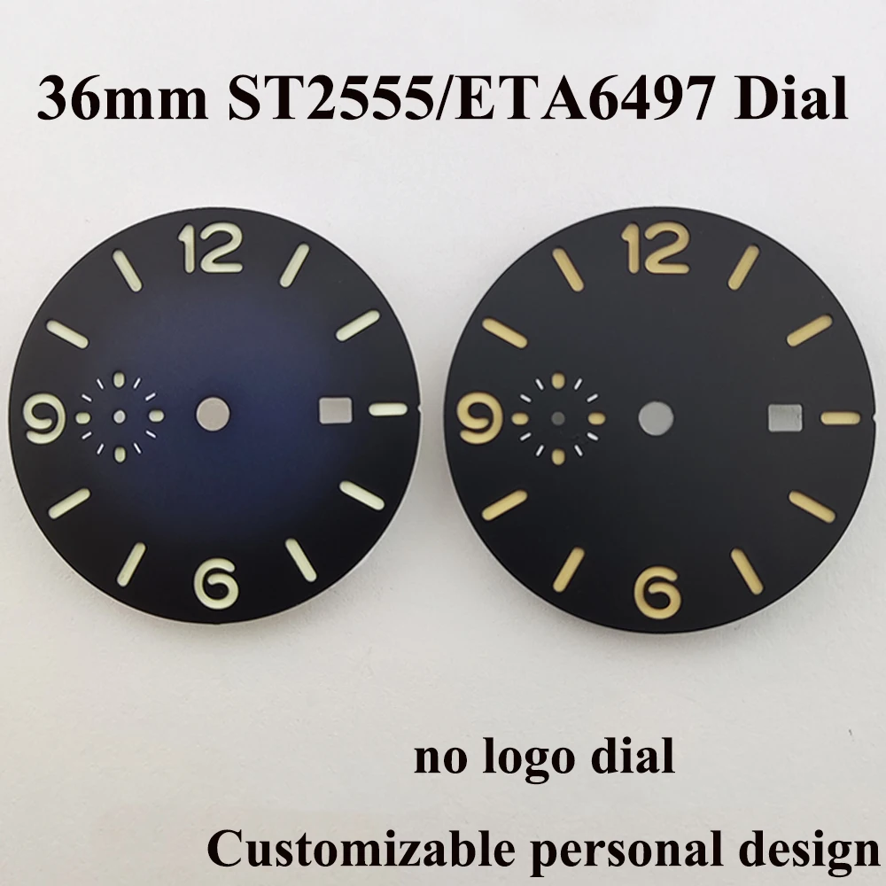 Watch Dial 36mm ST2555 Dial Watch Face Green Luminous Sterile Dial Customizable Logo Watch Parts Fit ETA6497/ST2555 Movement