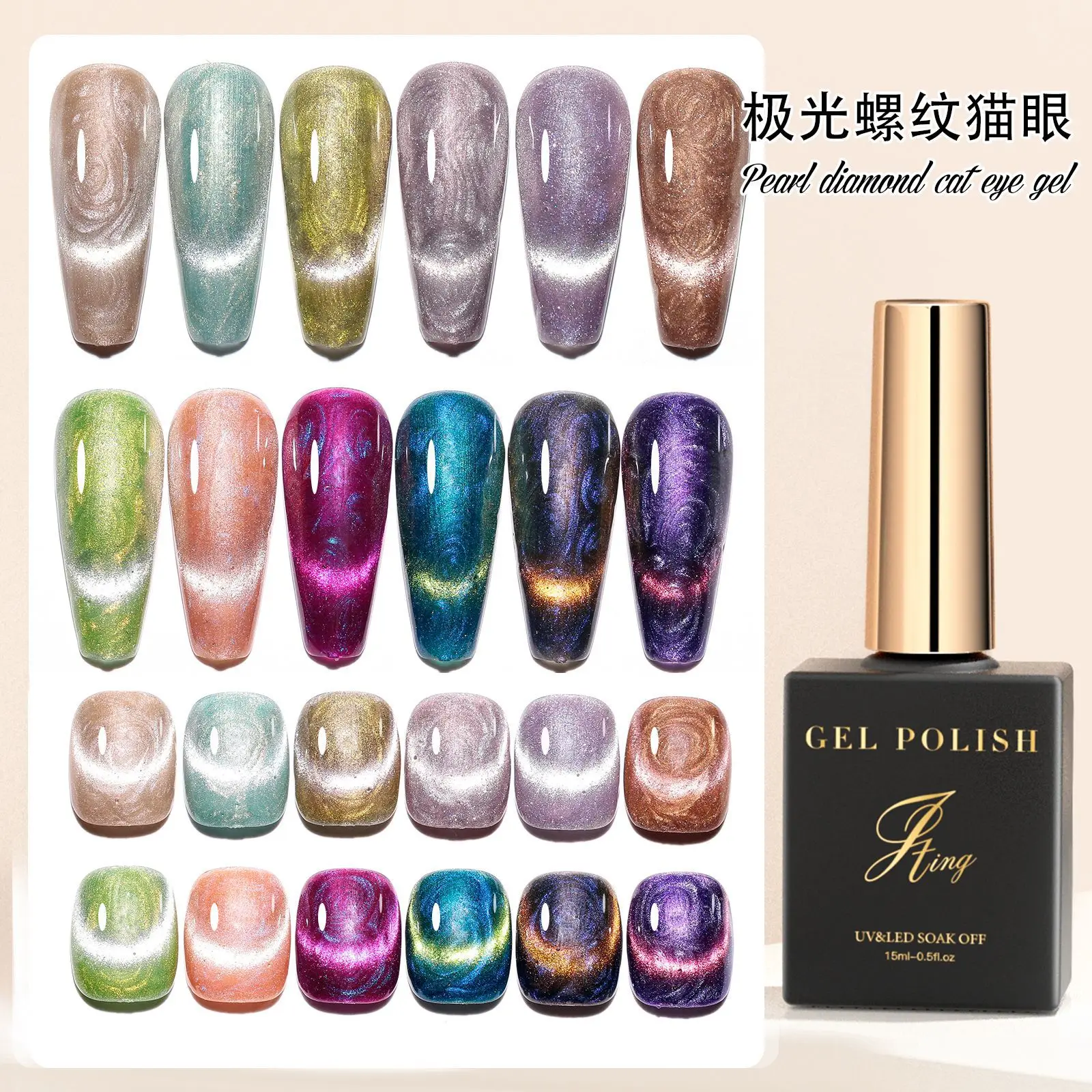 

Gel Nail15ml Aurora Pearl Cat Eye UV Nail Gel Polish Screw Thread Pearlescent Magnet Cat Eyes Nails Semi-permanent Varnish