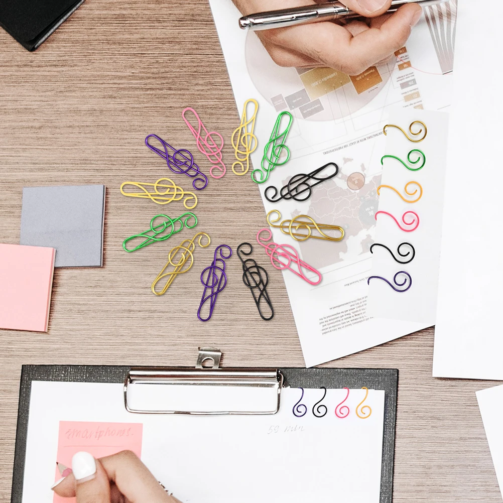 

75pcs Colored Paper Clips Metal Bookmark Creative Music Note Shaped for Paperwork Documents Files Students Office Supplies