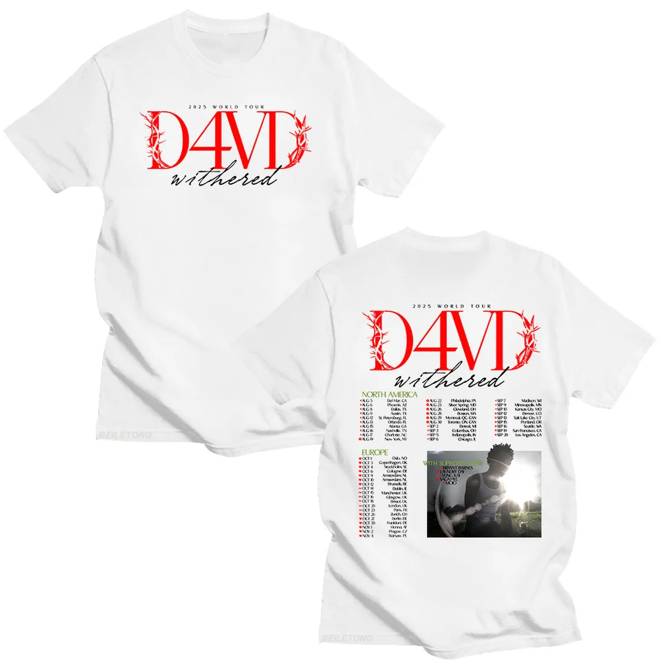 d4vd 来日公演グッズTシャツ　Lサイズ D4vd Withered 2025 World Tour T-shirt Men Women Hip Hop Tops