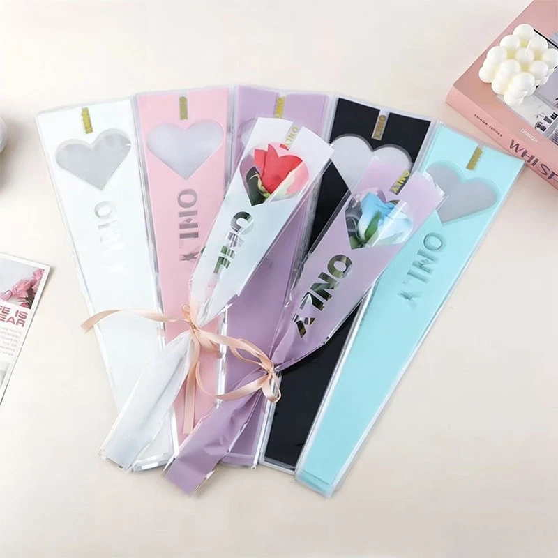 100 Pcs Single Bag Single Rose Packaging Bag Transparent OPP Flower Carnation Bundle Flower Bag Dedicated for Gift Decoration
