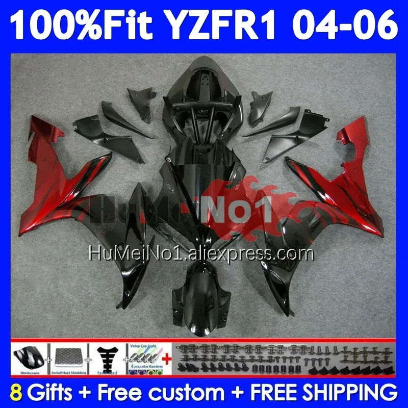 Injection Body For YAMAHA YZF R1 R 1 YZF-1000 YZF1000 Red flames 366No.111 1000CC YZF-R1 YZFR1 2004 2005 2006 04 05 06 Fairing