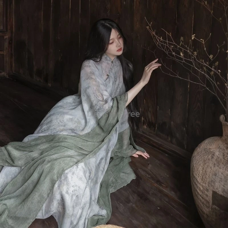 New Spring Summer Chinese style loose flowing Hanfu Dress Women Zen-style Vacation Robe Fairy Temperament Loose Daily Dress