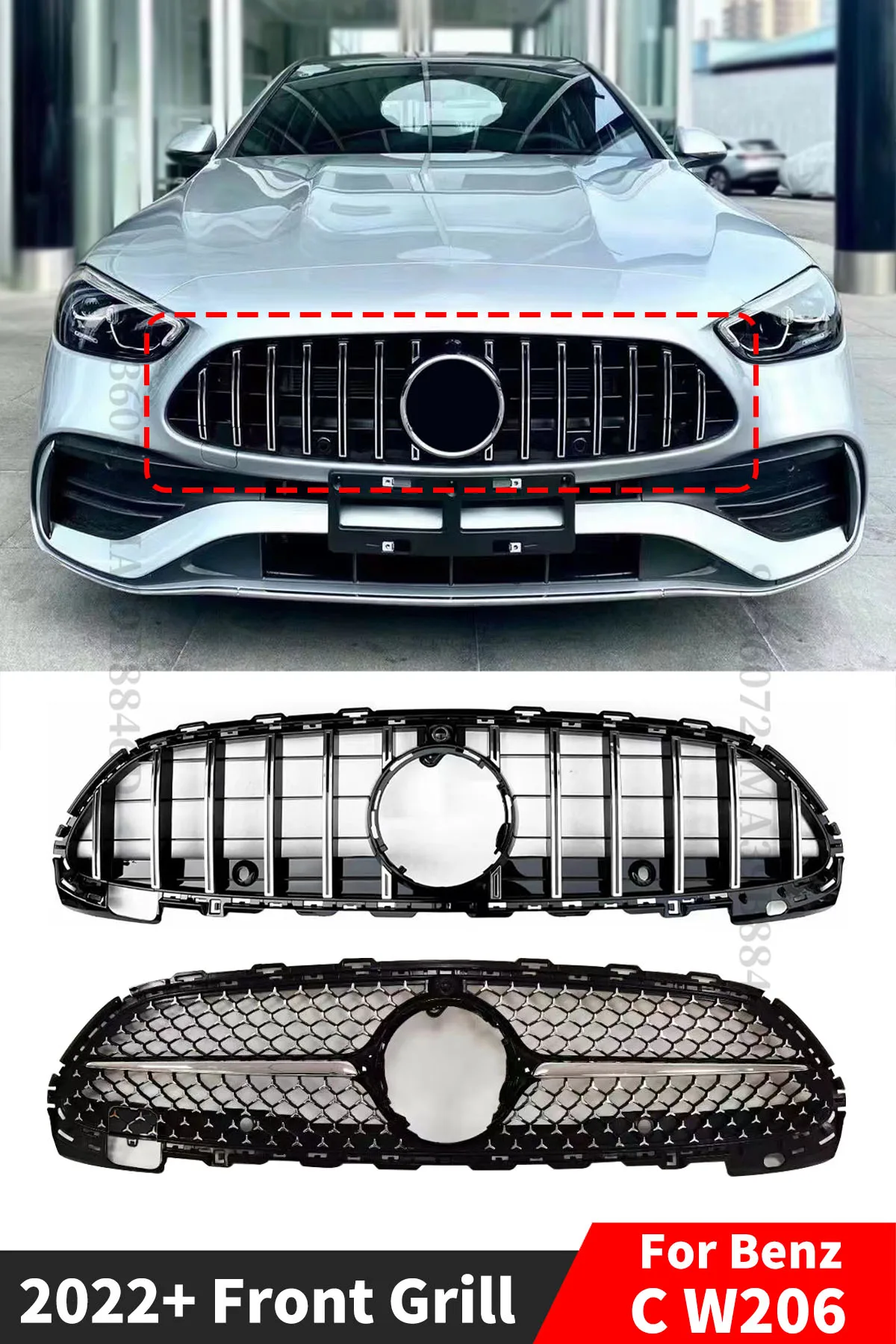 

GT Diamond Style Front Inlet Grille Bumper Grill Grid Tuning For Mercedes Benz C W206 C200 C220 C300 2022 2023 Hood Mesh Refit