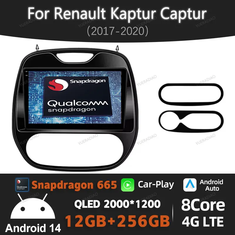 Android 14 Car Radio For Renault Captur Kaptur 2016 - 2019 Multimedia Video Player GPS NAVI Wireless Carplay Auto 4G WIFI QLED