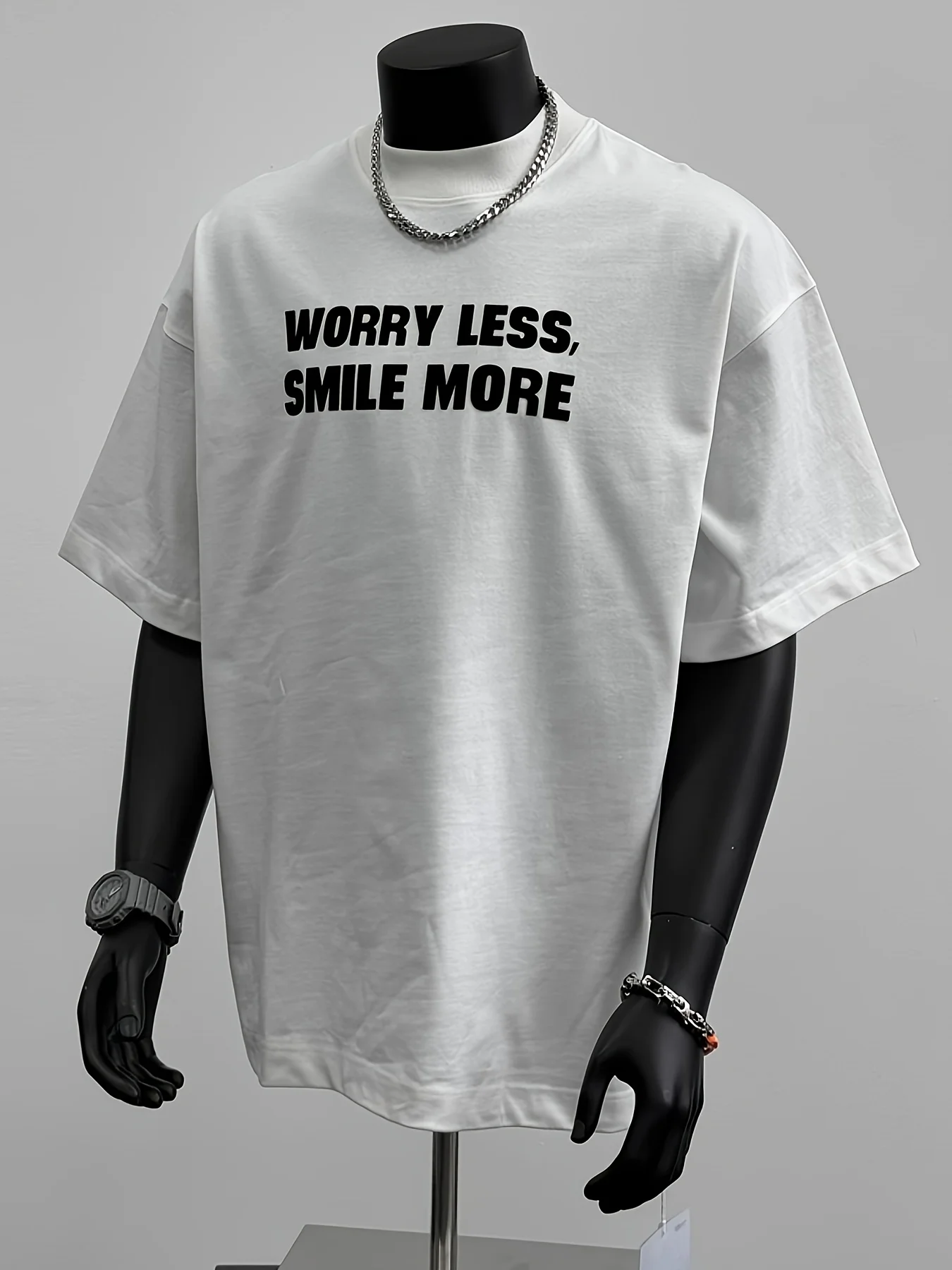 Worry Less Smile More Slogan Graphic Tee for Men Made of 100% Cotton Perfect for Summer Streetwear Style