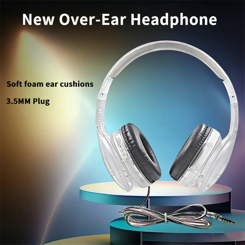

Wired Over-Ear Headphone Transparent Casing 3.5mm Connector For Listening To Music And Playing Games Earphone Headset