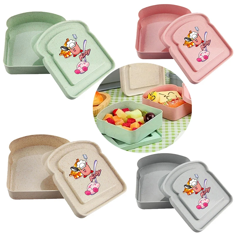 Caja de sándwich Kirby, almacenamiento de alimentos, fiambrera Bento de gran capacidad, contenedores reutilizables de Anime, caja de pan de paja de trigo para Picnic creativo