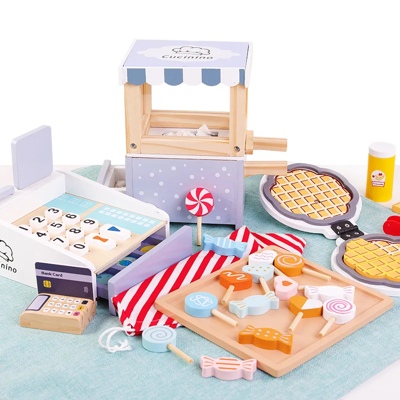 Mini Wooden Kitchen Cooking Toys Sets Pretend Play House Wooden Simulation Toy Toaster Machine Coffee Machine Food Mixer