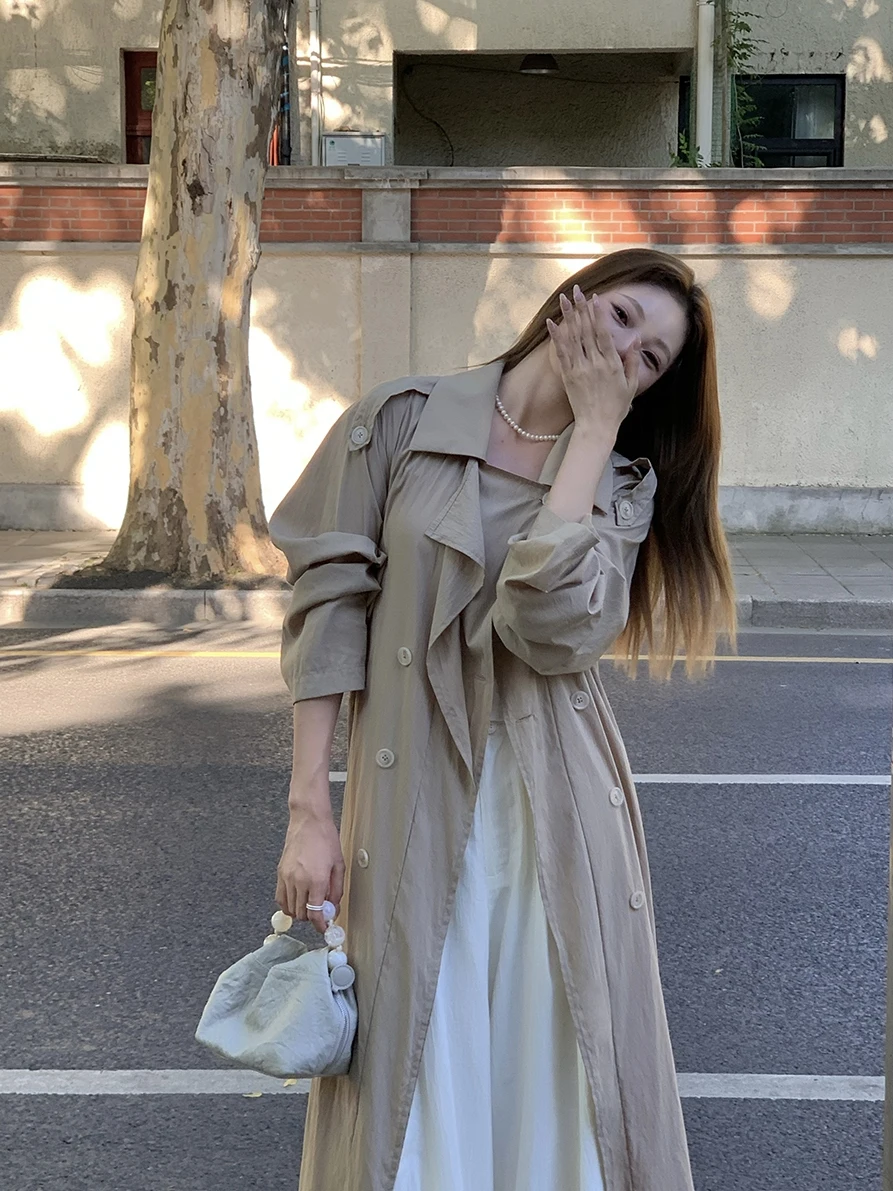 

Iceollo Briti Sle Long Coat Women's Jaet Autumn Spring Outerwear Thin Commuter Korean Version Nylon Viscose Fiber