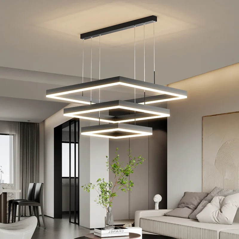 Luces colgantes cuadradas Led modernas, accesorio de brillo regulable negro para dormitorio, mesa, comedor, sala de estar, Isla de cocina,