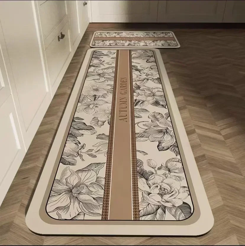 Stain and Oil Resistant Kitchen Rug Home Pvc Leather Carpet American Retro Balcony Floor Mat Large Area Washable Non-slip Rugs
