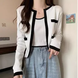 Autumn New European Style Tweed Versatile Lightweight Outerwear Top Cardigan Slimming Knit 2-Piece Set Vest For Women