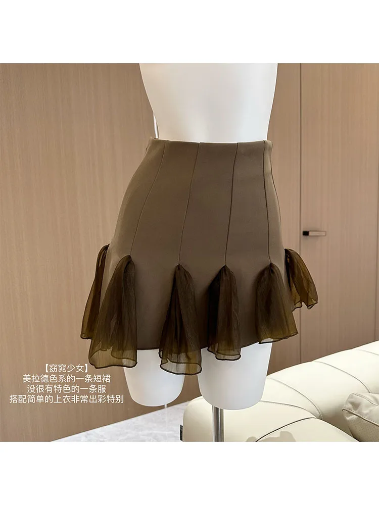 

Woman Skirt Pleated Skirt A-line Skirt Mini Knit Slim Elastic Waist Zipper Patchwork Lace Simple Vintage Elegant All-match Tide