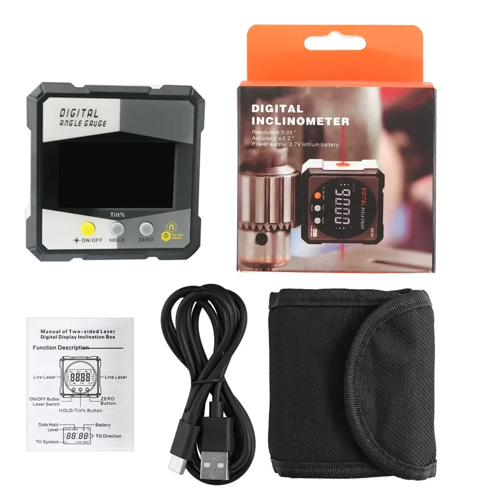 

Цифровой инклинометр, уровень с двусторонним лазером для боковой магнитной основой, измеритель угла, гониометр, измеритель угла, измерение наклона