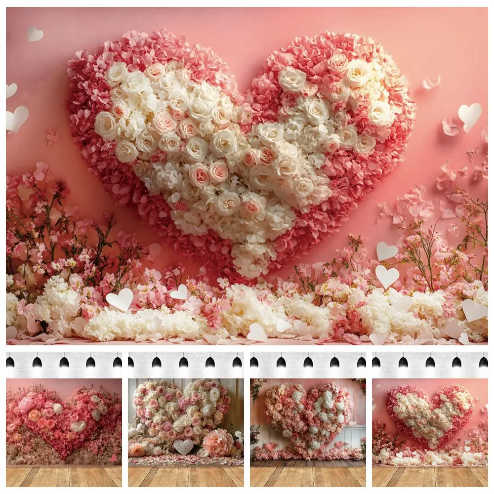 Rose Flowers Love Heart Backdrop Valentine's Day Dating Propose Wedding Bride Portrait Photography Background Decor Photobooth