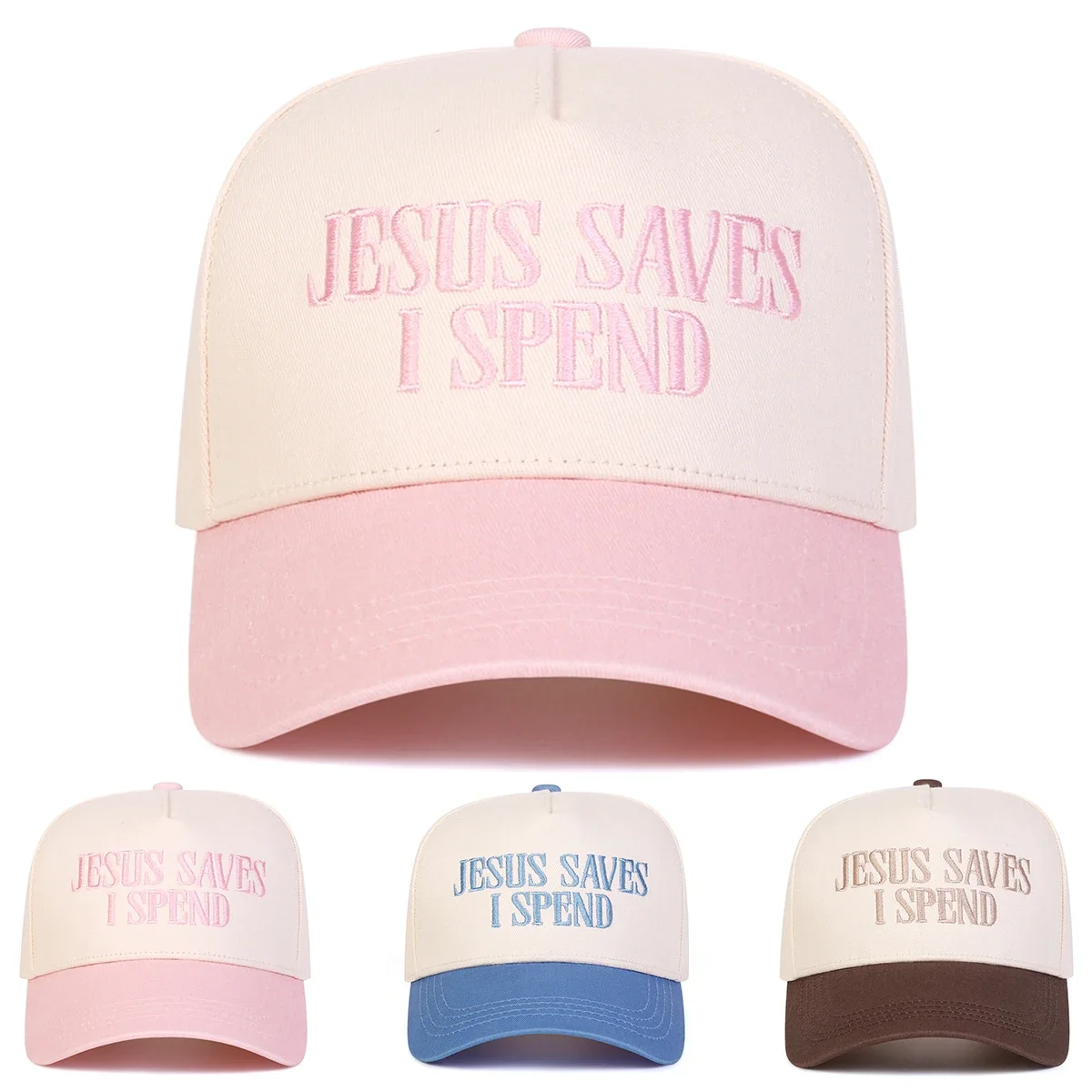 Unisex JESUS SAVES I SPEND Baseballkappen mit Buchstabenstickerei, Frühling und Herbst, für den Außenbereich, verstellbare Freizeithüte, Sonnenschutzhut, Sportkappe