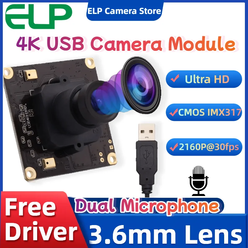 ELP 4K Ultra HD USB Camera 30fps 2160P High Resolution Camera Module Sony IMX317 Sensor Driver Free mini Audio webcam