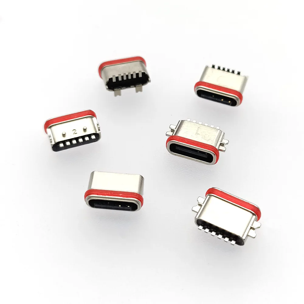 6 Pin SMT Socket Connector USB 3.1 Female SMD DIP IPX7 Waterproof Type-C For Huawei Samsung Lenovo PCB Design DIY High Current