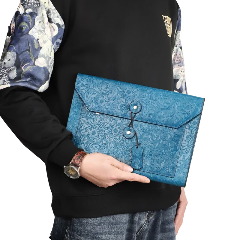 Thick Genuine Leather Document Bag A4 Men briefcase Portfolio Brown Clutch Purse Envelope Bags for ipad Vintage Handbag