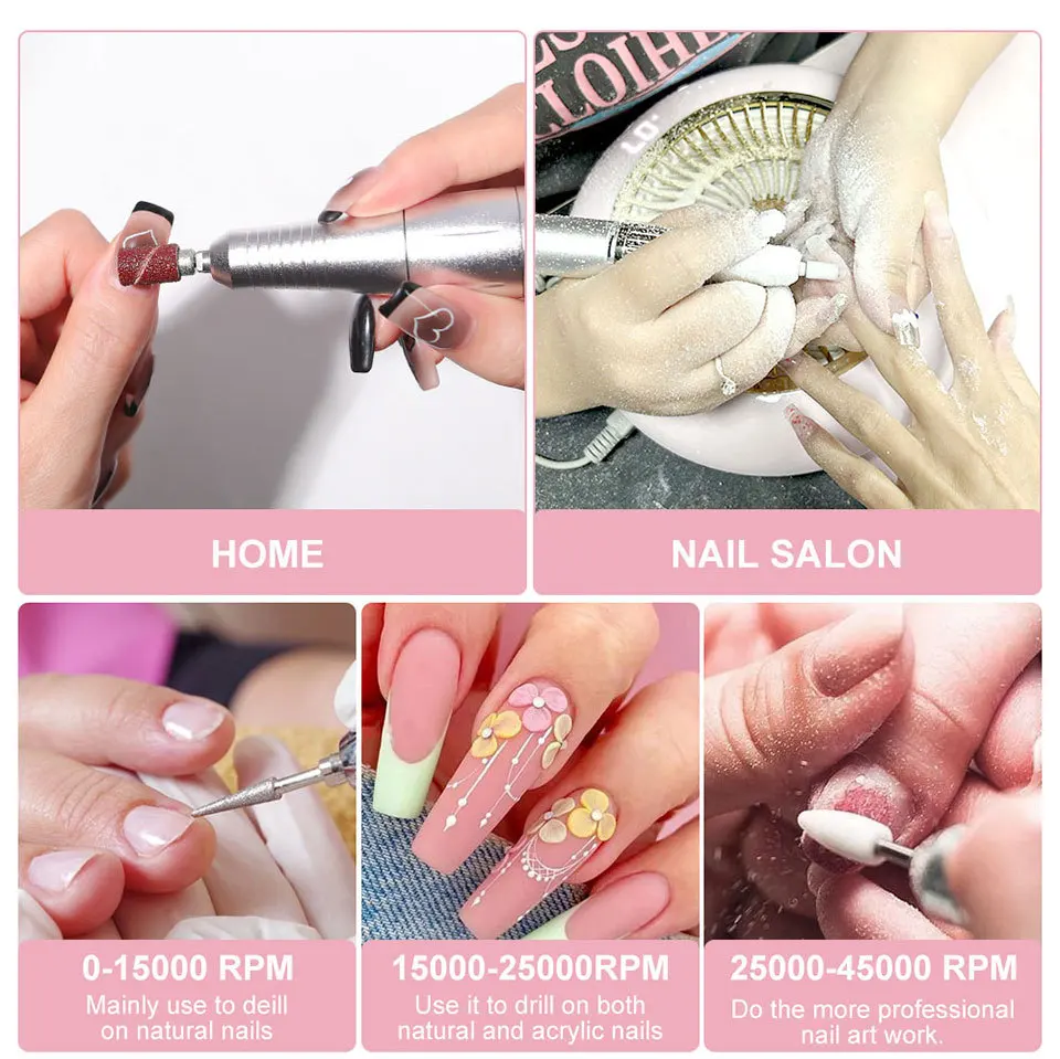 45000rpm máquina de broca do prego elétrica recarregável portátil arquivo manicure ferramenta profissional brocas para unhas gel polonês