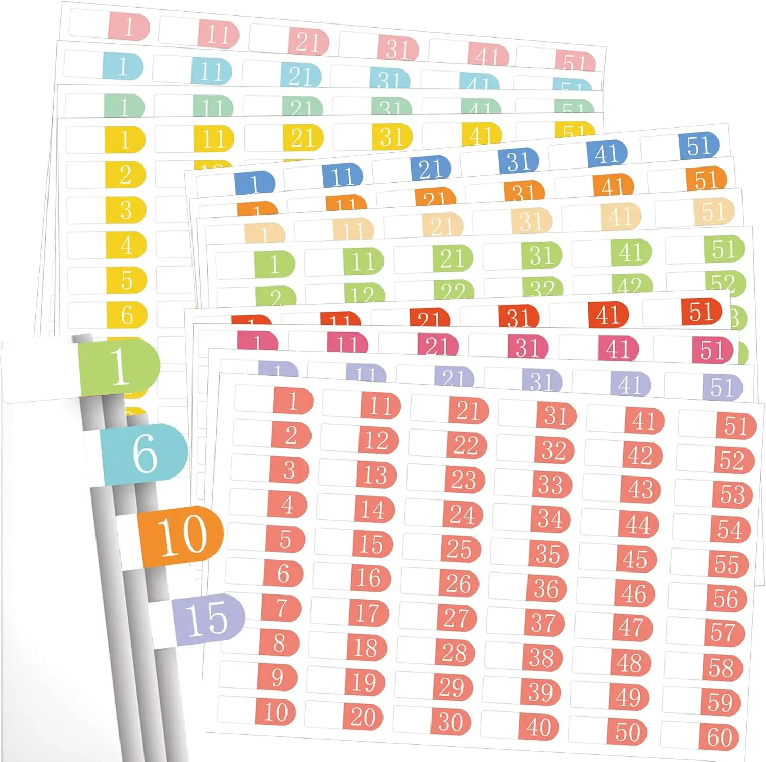 

1-60 Tab Dividers Stickers Number Index Labels 600pcs Multicolor Alphabet Tabs File Folder Tags for Classroom Supplies Office Su