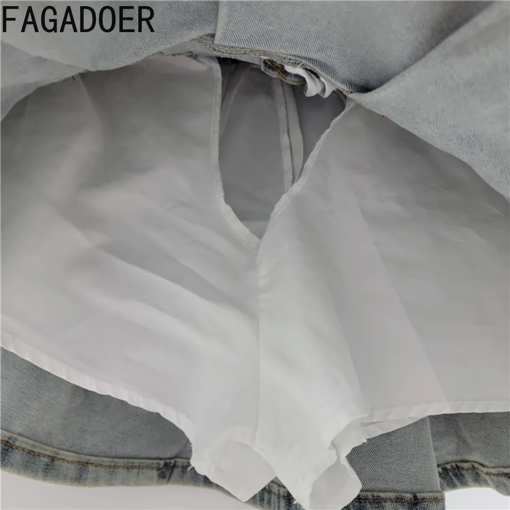 FAGADOER Denim Fashion Mini Pleated Skirts Women Vintage Y2K Hot Girl High Waist Button A-line Skirt Female Cowboy Cargo Bottoms