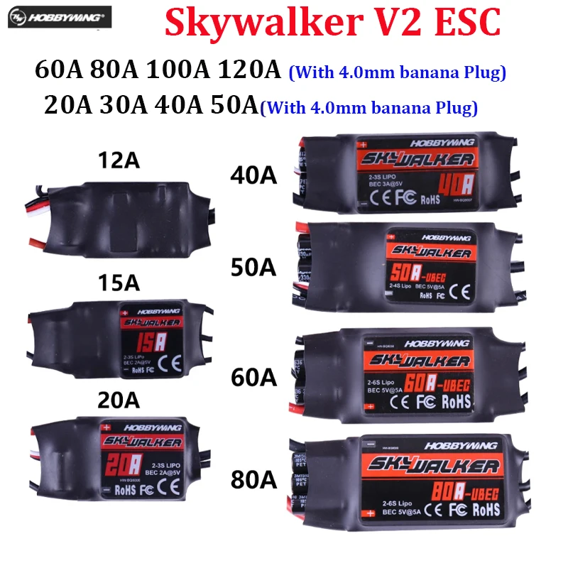 Original Hobbywing Skywalker 20A 30A 40A 50A 60A 80A 100A V2 Speed ESC Controller with UBEC for RC Helicopter Aircraft