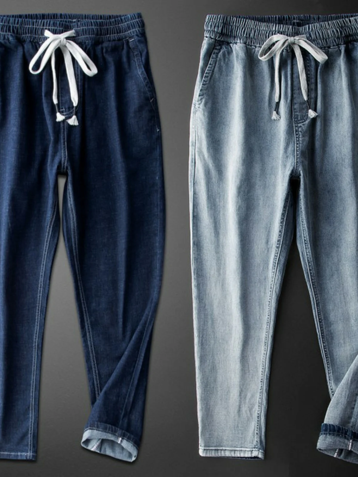 

Summer Elastic Waist Casual Men's Pants Loose Fit Youth Style Slim Straight Leg Long Trousers Fashionable Comfortable Jeans