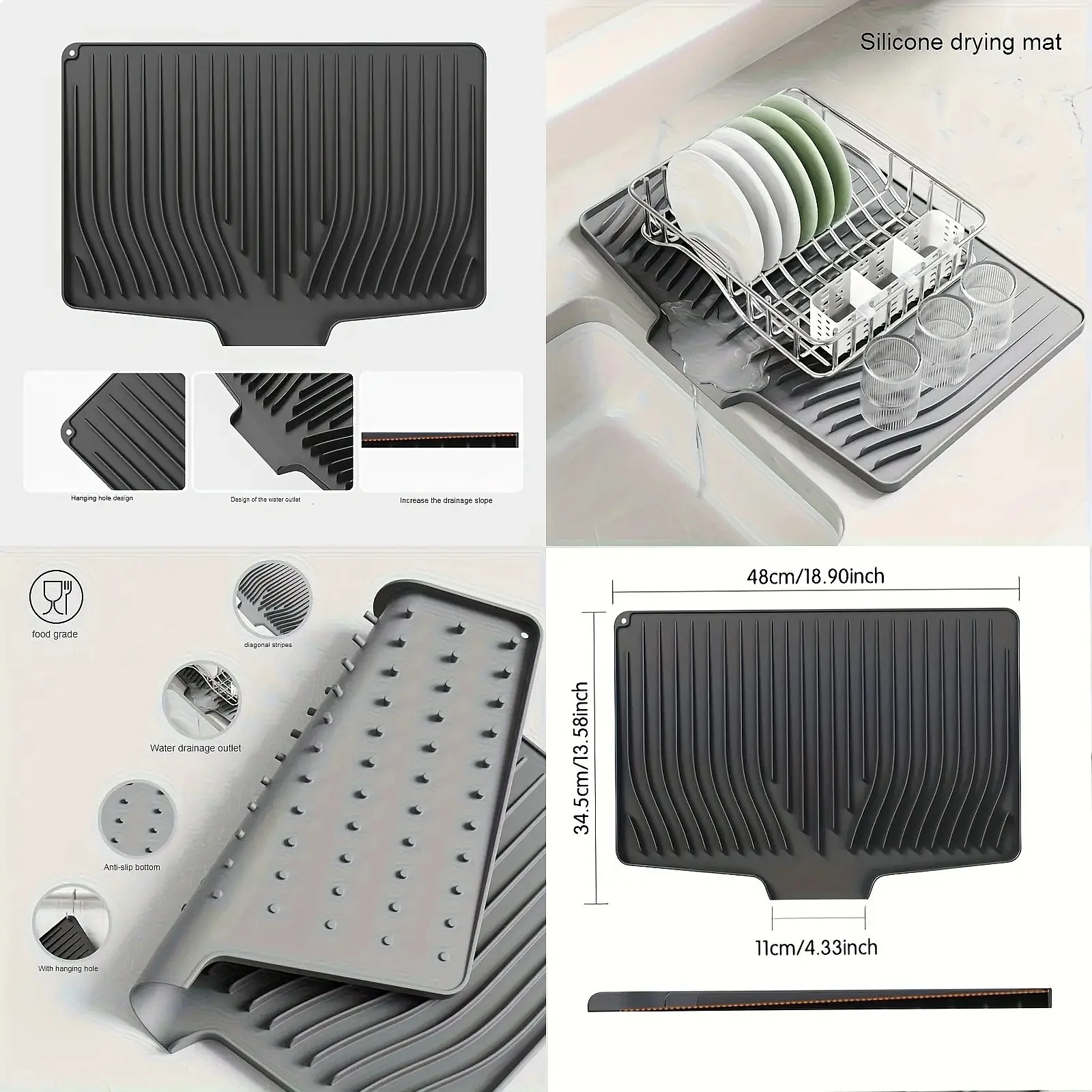 Silicone angled drain mat, a modern kitchen accessory, easy to clean, designed specifically for small kitchens.