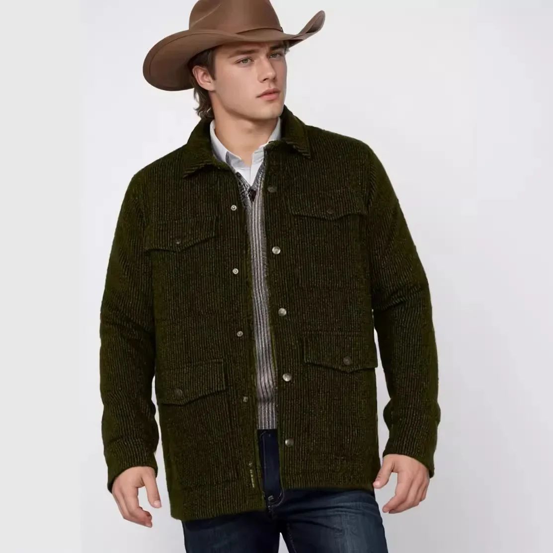 

Men's Loose - Fitting Jackets, Suitable for Spring and Autumn. They Are Fashionable Corduroy Long - Sleeved Jackets with Lapels.