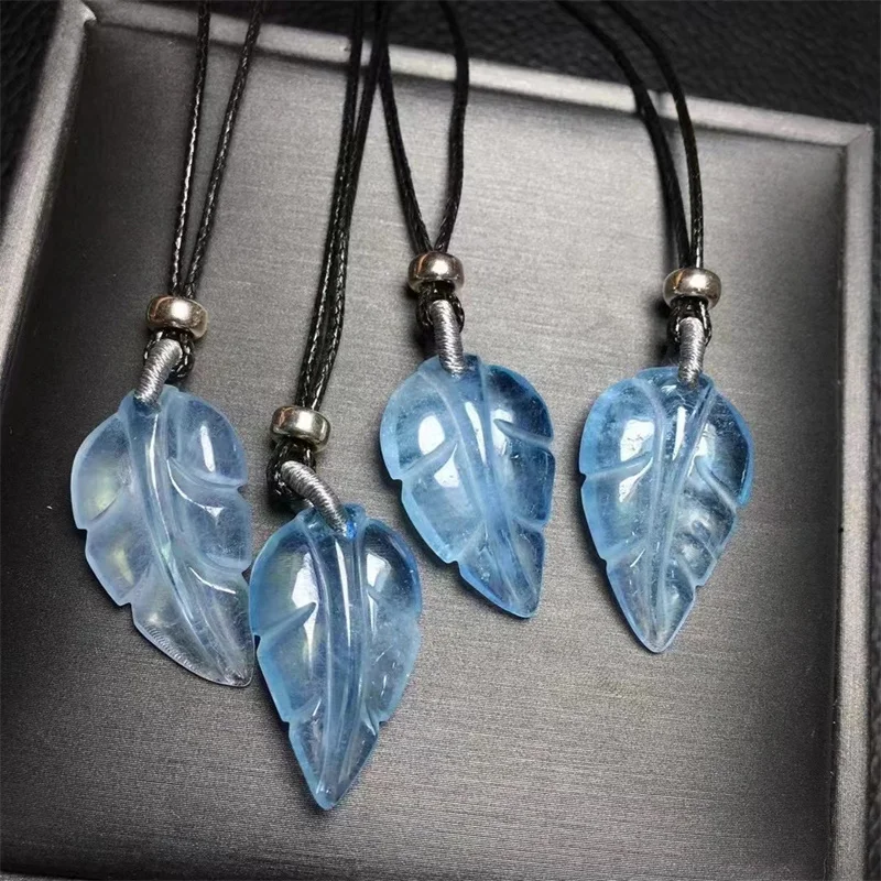 Natural Aquamarine Leaf Pendant DIY Necklace Bracelet Children Healing Fengshui Jewelry Gift 1PCS