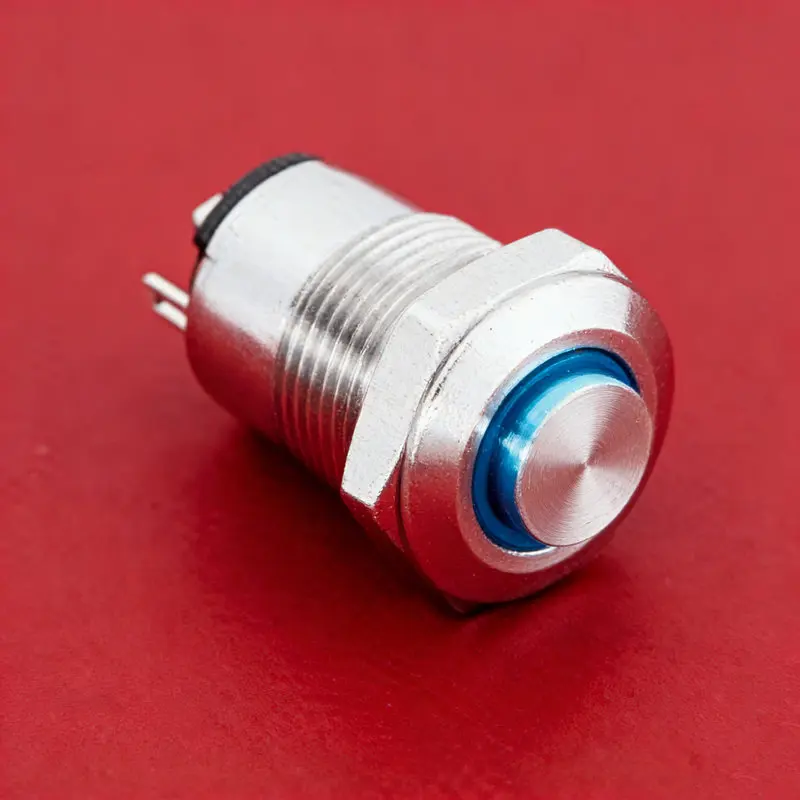 16mm Flat Head Stainless Steel Push Button Switch Short Body 1NO Momentary Illuminated LED Switch IP65 Waterproof