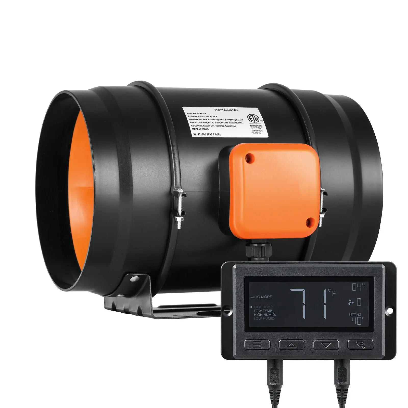 Inline Duct Fan, 8-Inch 807 CFM with Temperature Humidity Controller, Quiet EC-motor Ventilation Exhaust Fan for Cooling Booster